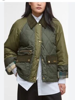 Barbour Olive and Dark Olive Quilted Jacket with Cord Collar